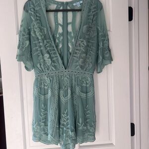 Elegant Green Lace Romper